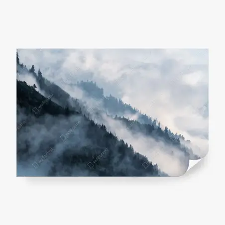 Fotomural siluetas de montañas entre la niebla – Pixers®