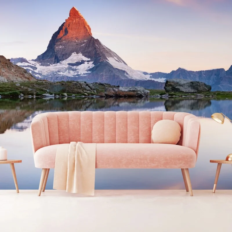 Fotomural amanecer sobre Matterhorn con reflejo perfecto