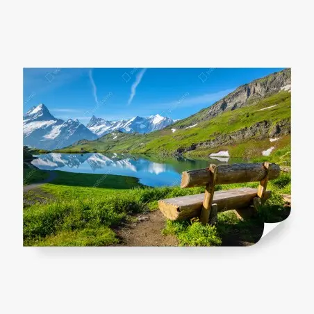 Fotomural banco frente al lago alpino – Pixers®