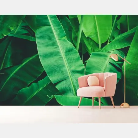 Fotomural hojas de plátano tropicales en verde intenso – Pixers®
