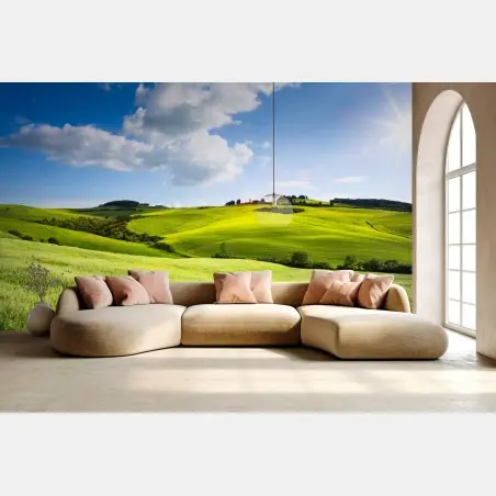 Fotomural paisaje ondulado de la Toscana al atardecer – Pixers®