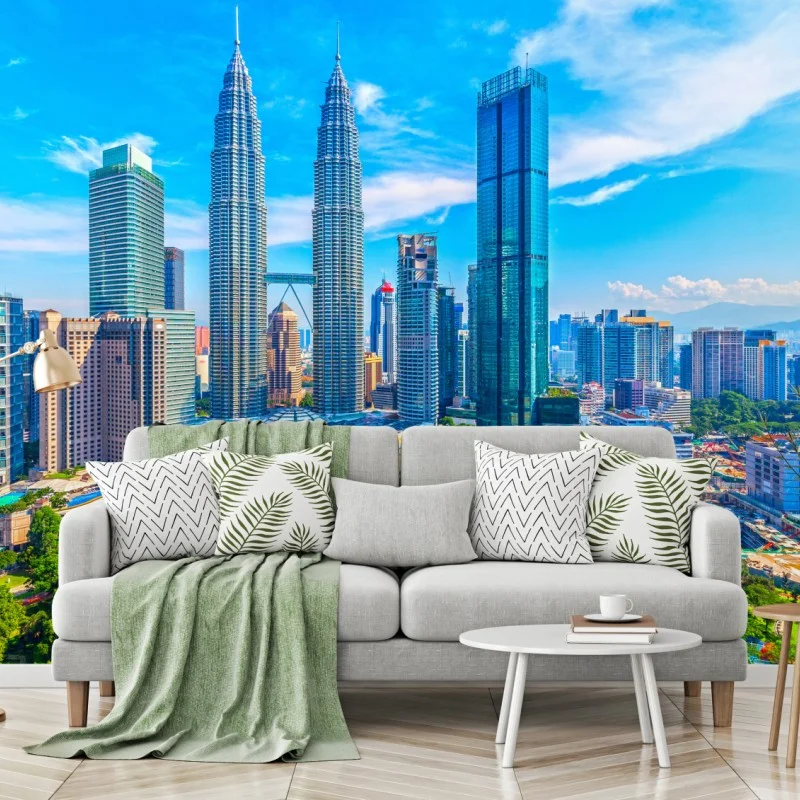 Fotomural panorámica urbana de Kuala Lumpur y Torres Petronas