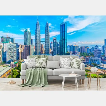 Fotomural panorámica urbana de Kuala Lumpur y Torres Petronas – Pixers®