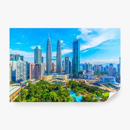 Fotomural panorámica urbana de Kuala Lumpur y Torres Petronas – Pixers®