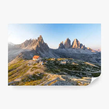 Fotomural amanecer en los Dolomitas: luz dorada sobre las cimas – Pixers®