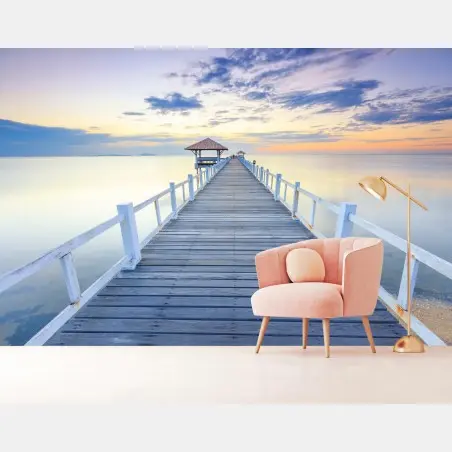 Fotomural muelle hacia el horizonte al atardecer – Pixers®