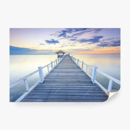 Fotomural muelle hacia el horizonte al atardecer – Pixers®