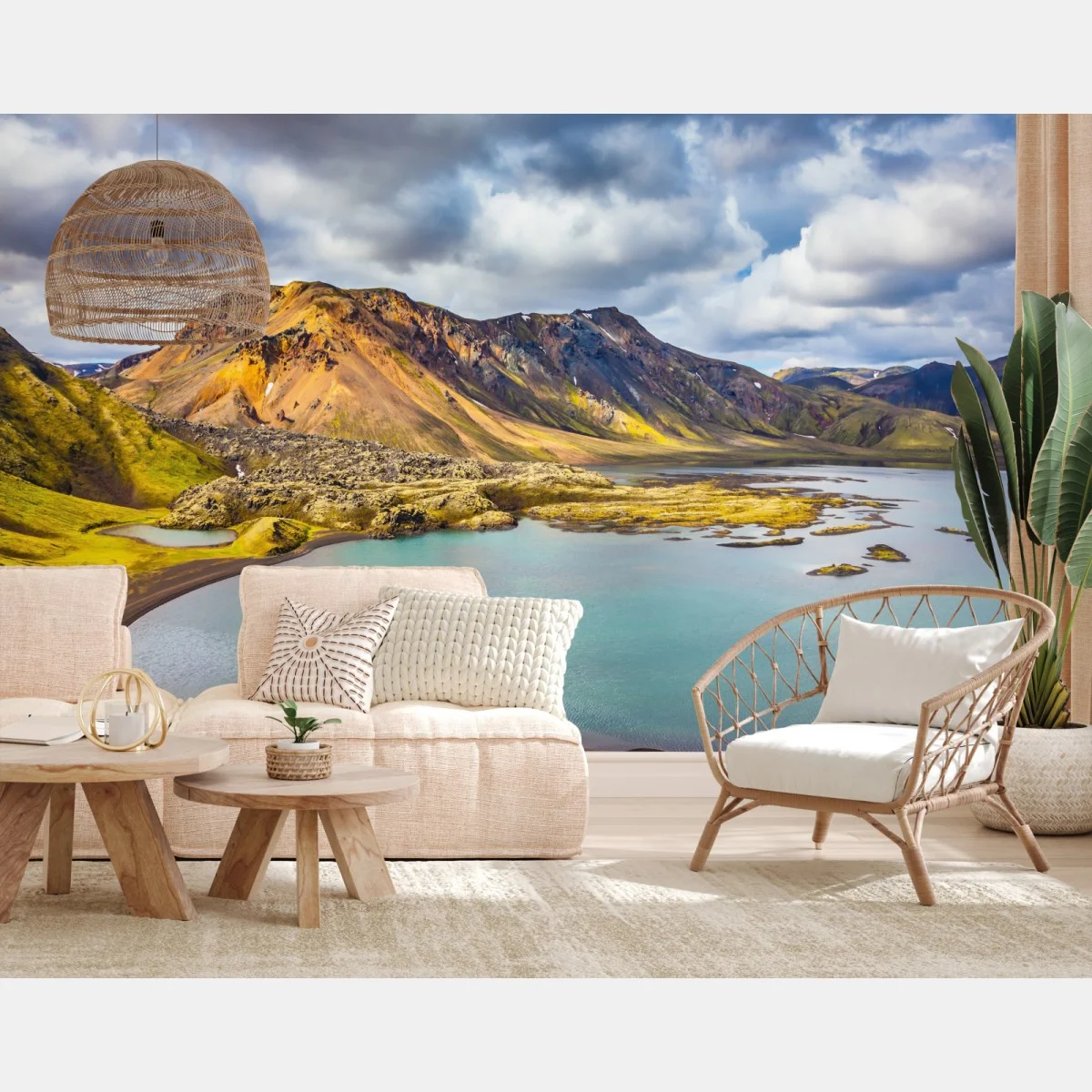 Fotomural paisaje de verano en Islandia: lago azul sobre tundra amarilla – Pixers® Fotomural paisaje de verano en Islandia: lago azul sobre tundra amarilla – Pixers®