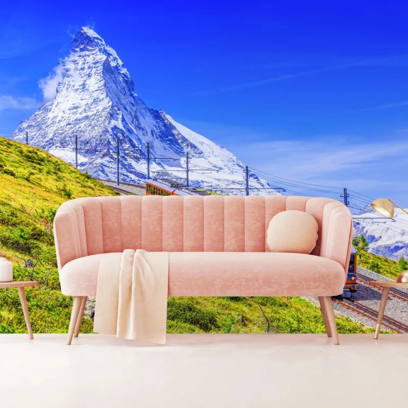 Fotomural tren turístico en Zermatt frente al Matterhorn
