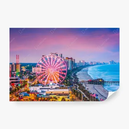 Fotomural atardecer en Myrtle Beach: noria luminosa sobre la costa – Pixers®