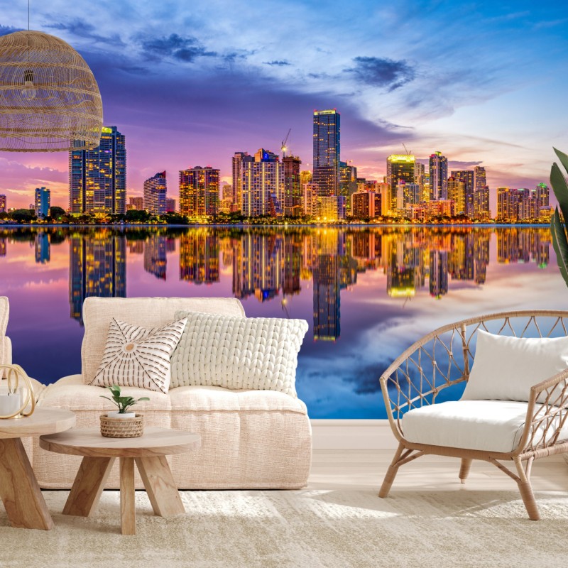Fotomural horizonte de Miami al atardecer