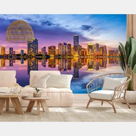 Fotomural horizonte de Miami al atardecer – Pixers®