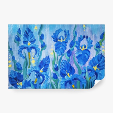 Fotomural flores azules en pinceladas expresivas – Pixers®