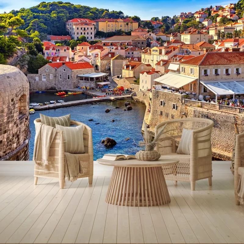 Fotomural panorama de las murallas históricas de Dubrovnik, Croacia