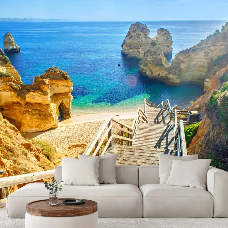 Fotomural escalera hacia la cala de aguas cristalinas