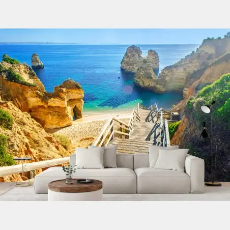 Fotomural escalera hacia la cala de aguas cristalinas – Pixers®