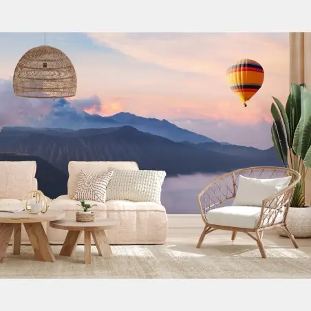 Fotomural amanecer en globo sobre montañas – Pixers®
