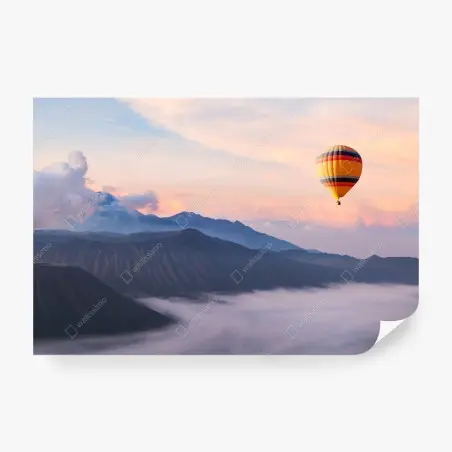Fotomural amanecer en globo sobre montañas – Pixers®