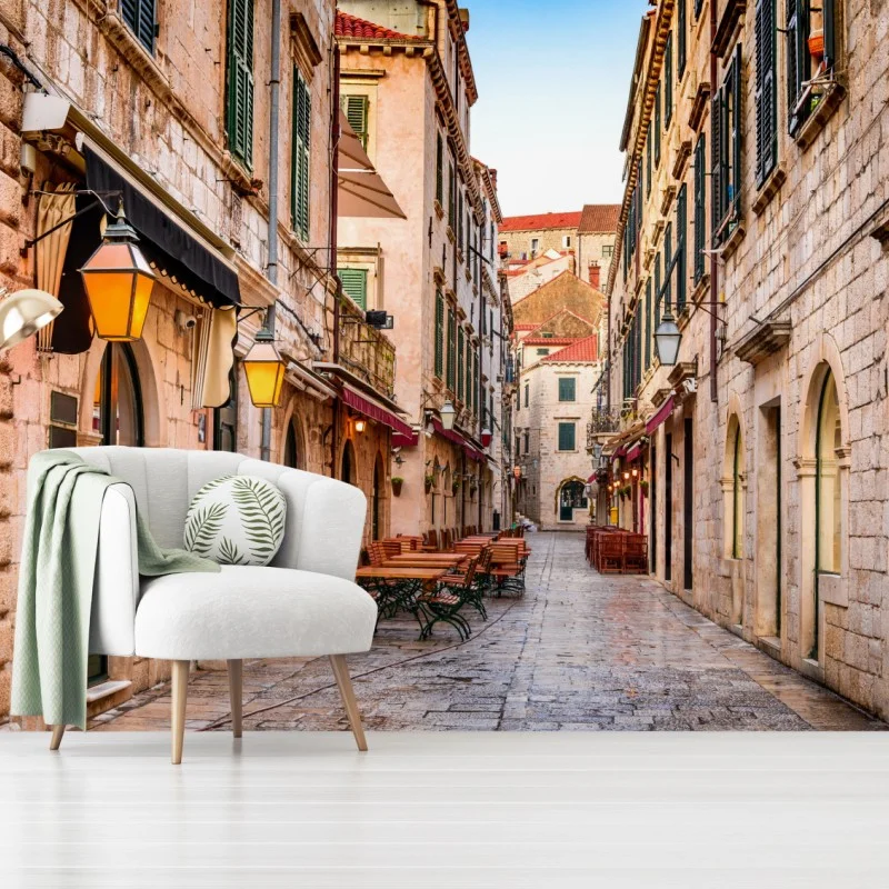 Fotomural calle medieval de Dubrovnik al amanecer