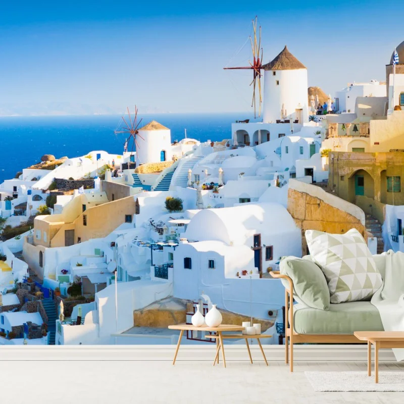 Fotomural panorama costero de Oia, Santorini