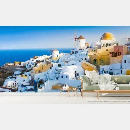 Fotomural panorama costero de Oia, Santorini – Pixers®