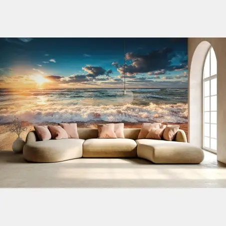 Fotomural amanecer dorado sobre el mar – Pixers®