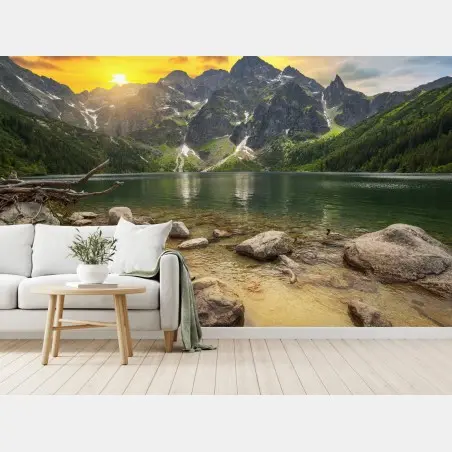 Fotomural amanecer sobre Morskie Oko en las montañas Tatra – Pixers®