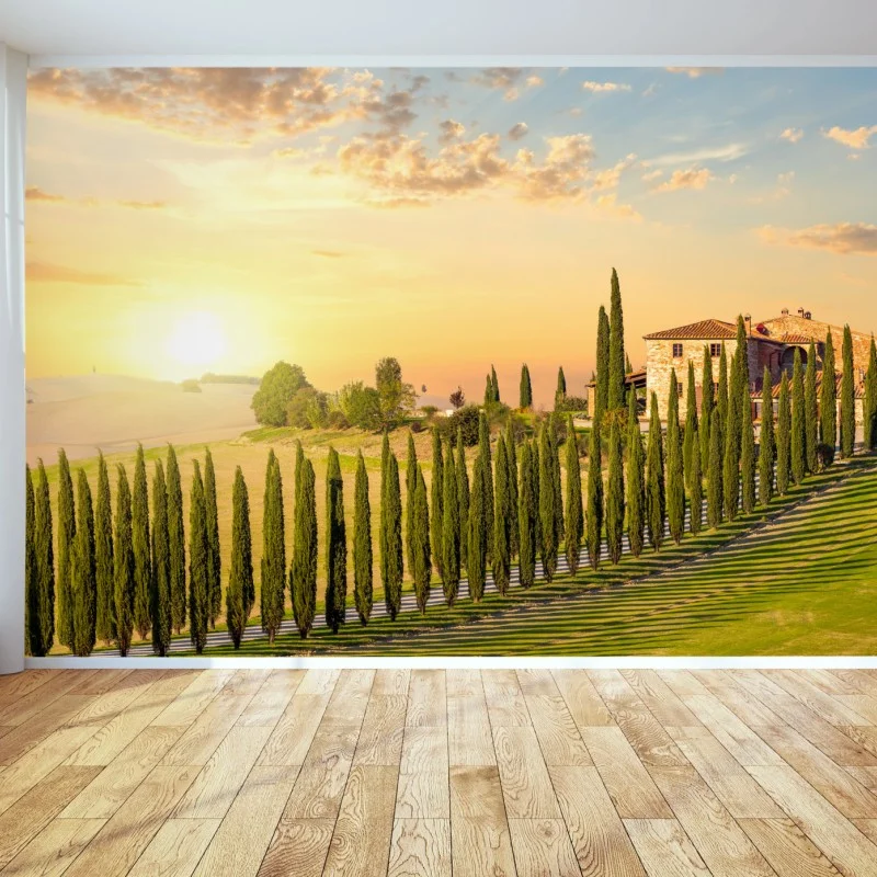 Fotomural atardecer dorado en Toscana