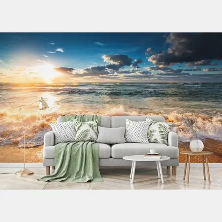 Fotomural amanecer dorado sobre el mar – Pixers®