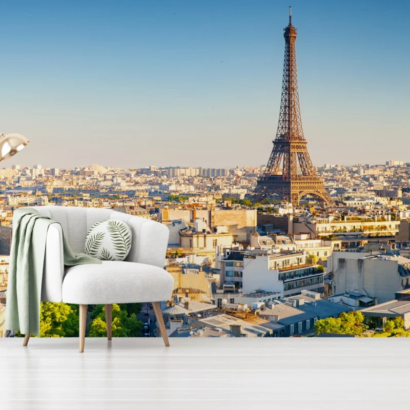 Fotomural panorama de París con la Torre Eiffel al atardecer