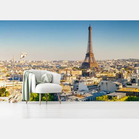 Fotomural panorama de París con la Torre Eiffel al atardecer – Pixers®
