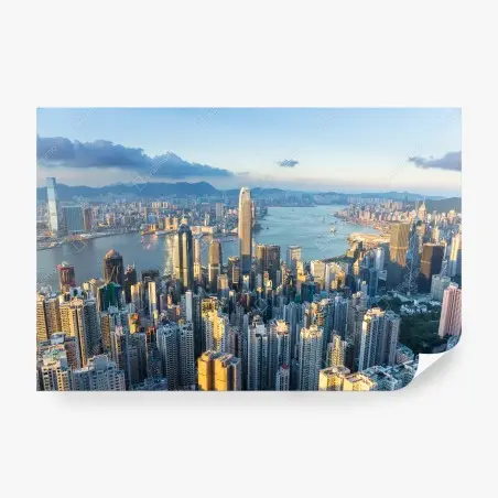 Fotomural atardecer sobre Hong Kong: horizonte urbano dorado – Pixers®