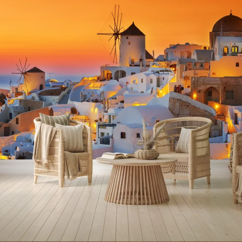 Fotomural magia del atardecer en Oia, Santorini