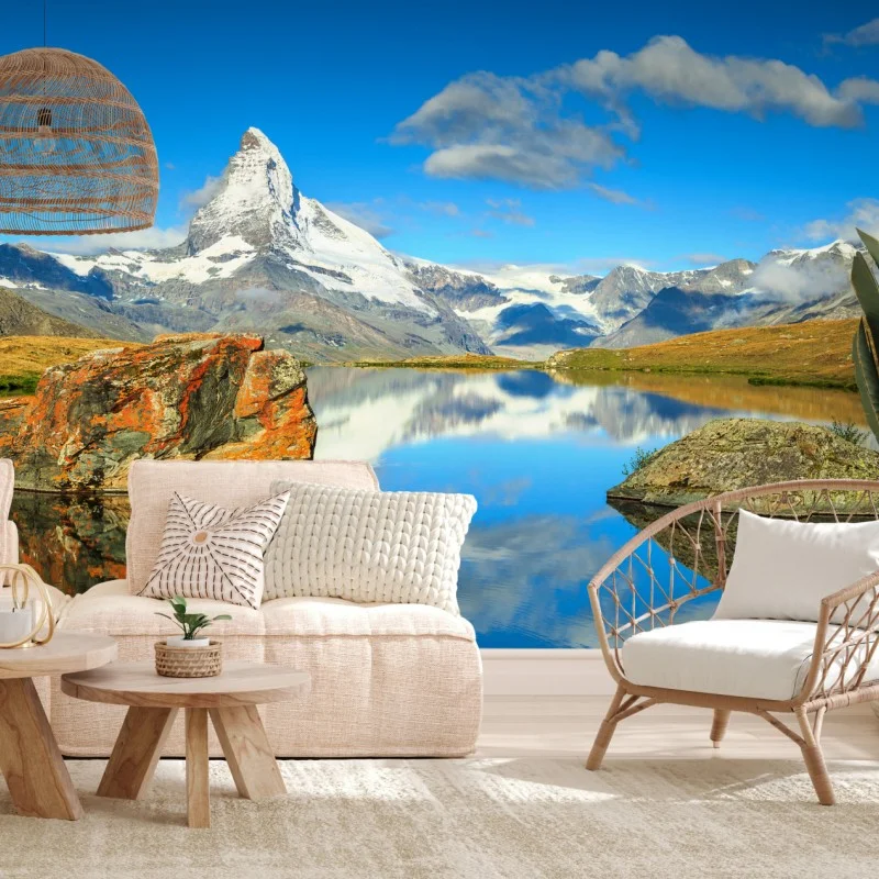 Fotomural reflejo del Matterhorn en lago alpino