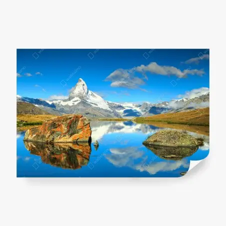 Fotomural reflejo del Matterhorn en lago alpino – Pixers®