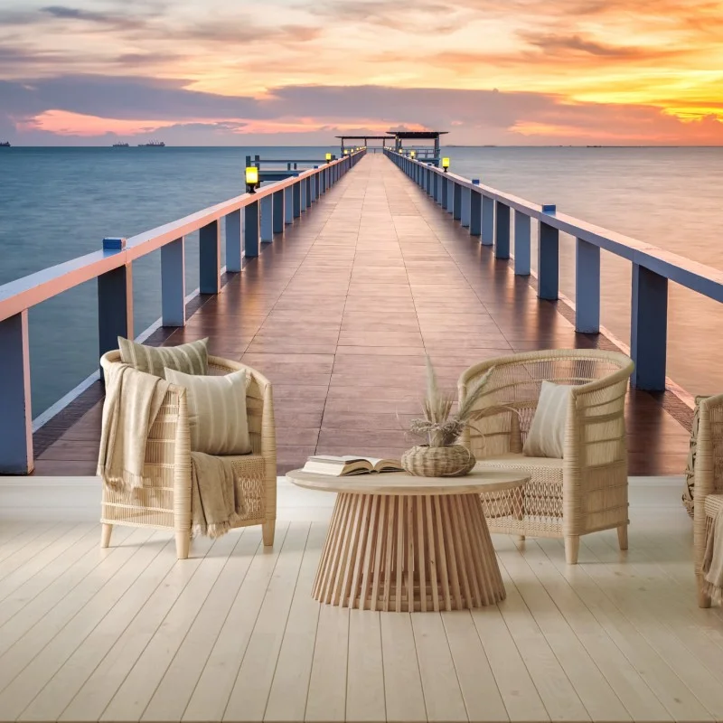 Fotomural muelle hacia el horizonte al atardecer