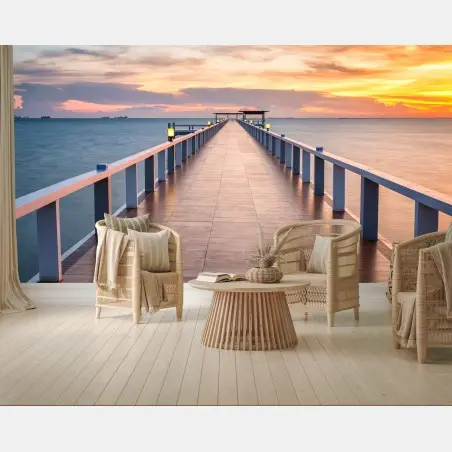 Fotomural muelle hacia el horizonte al atardecer – Pixers®