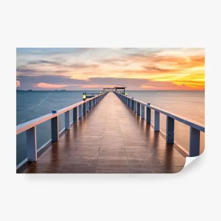 Fotomural muelle hacia el horizonte al atardecer – Pixers®