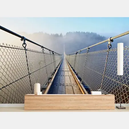 Fotomural puente colgante entre niebla para decoración de pared – Pixers®