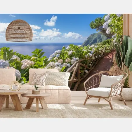 Fotomural sendero costero con hortensias en Sao Miguel – Pixers®