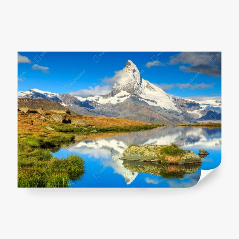 Fotomural reflejo del Cervino en lago alpino