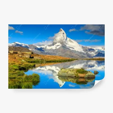 Fotomural reflejo del Cervino en lago alpino – Pixers®