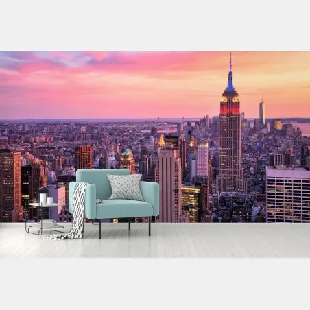 Fotomural puesta de sol sobre el Empire State en Nueva York – Pixers®