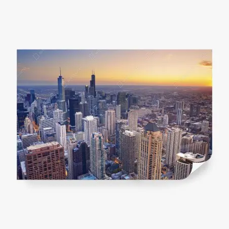 Fotomural horizonte urbano de Chicago al atardecer – Pixers®