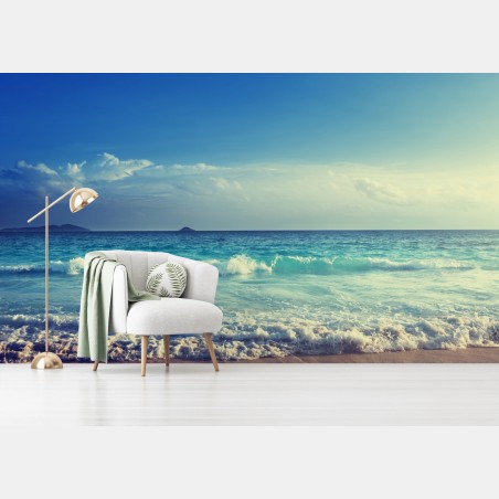 Fotomural playa de Seychelles al atardecer – Pixers®