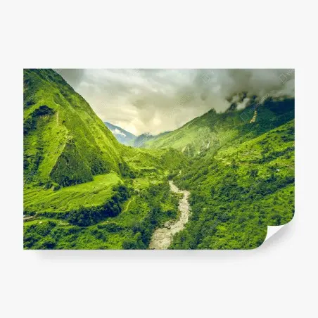 Fotomural valle esmeralda con río serpenteante – Pixers®