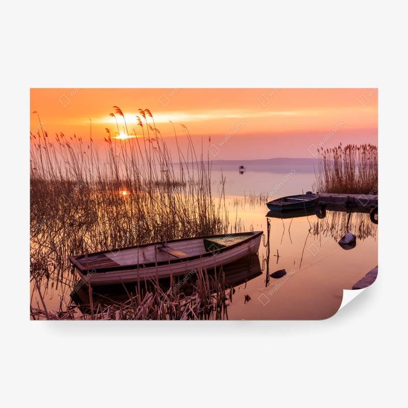Fotomural amanecer en la laguna con barcas