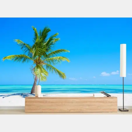 Fotomural playa tropical con palmera solitaria – Pixers®