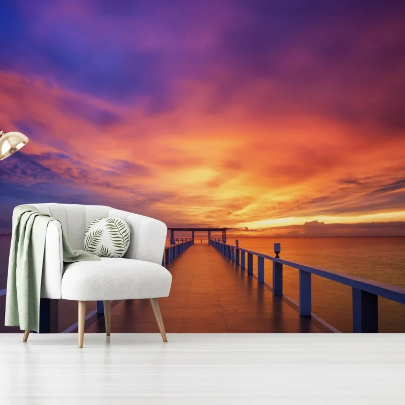 Fotomural muelle al atardecer en isla paradisíaca