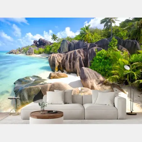 Fotomural escena paradisíaca en Anse Source d'Argent, La Digue, Seychelles – Pixers®